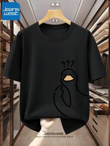 Confused Duck T-Shirt Unisex Men's And Women's Blouse 100% Cotton Premium Top Streetwear New Release Immediate Shipping Various Colors!! Plus Size - 黑色 - 查看 2