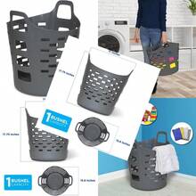 Clorox - Cesta flexible para ropa de cama recámara y almacenamiento cesta redonda portátil con asas de transporte 1 bushel color gris - Gris+1 bushel - Ver 7