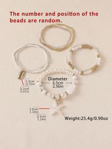 7件套海洋风仿珍珠树脂海星贝壳串珠多层手链套装，波西米亚风格，适合女性，海滩、度假、休闲佩戴，节日礼物，新娘手链，新娘首饰，时尚首饰 - 彩色 - 查看 9