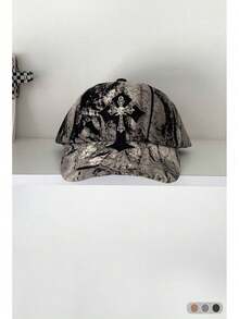 Unisex Camouflage Baseball Cap, Streetwear Adjustable Snapback Hat, Wide Brim Distressed Denim Washed Soft Crown Cross Embroidered Cap - Multicolor - View 17