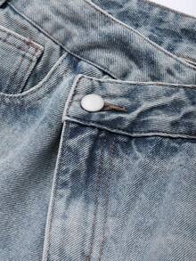 Jeans de mezclilla de unicolor minimalista para uso diario de mujer - Azul claro - Ver 4