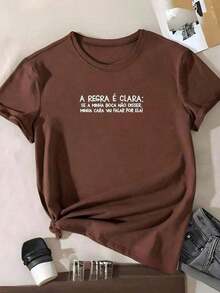 Women's T-Shirt With Phrase, Large Style, The Rule Is Clear, Everyday, Casual, Workout, Running, Basic - Rust Brown - View 2