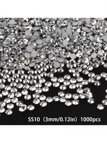 500颗/1000颗树脂DIY果冻平底水钻迷你圆形宝石，珠宝装饰水晶，适用于手机壳、鞋子、服装，2毫米/3毫米/4毫米/5毫米/6毫米 - Silver Clear Stones - 查看 12