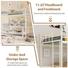 Cama Tipo Loft tamaño Individual con Escalera y barandilla de Seguri-dad, sin Ruido, de Metal Resistente, Capacidad de Peso de 400 Libras, Ahorro de Espacio, no Necesita somier, fácil - Beis - Ver 3