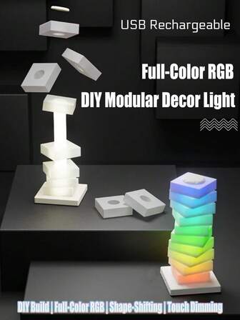 1个可拆卸RGB立方体夜灯，USB充电便携式氛围灯，带动态变色效果，多模式床头灯，适用于卧室、客厅沙发边桌装饰、咖啡厅餐厅办公桌氛围照明
