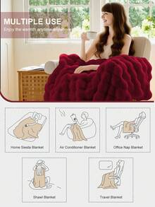 1pc Solid Colour Plush Blanket Plush Blanket, Multi-Color Options, Soft Warm Faux Fur Luxury Style Throw For Multi-Purpose Use In Living Room, Bedroom And Sofa, Fluffy Long Plush Blanket, Soft And Comfortable Couches Blankets, Autumn Decor, Room Decor, Back To School, School Supplies - Multicolor - View 6