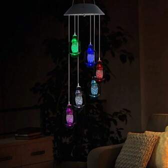 1 st soldriven ramadanlykta - färgskiftande fotogenflaska vindklocka ljus vattentät eid dekoration för fönster vägg trädgård festival