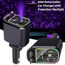 W&O Car Acessesories 66W Super Fast 4-In-1 Car Charger With Star Light Projector, Retractable 31.5" Cable, Universal Compatible With All Smartphones - Type C + Lighting - View 9