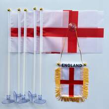 1 Set England Flag (1pc England Window Hanging Flag + 5pcs England Hand Wave Flags + 5pcs Cross-Hole Transparent PVC Plastic Suction Cups), Easy Display On Walls, Doors, Or Rearview Mirrors, Perfect For Office, Car Decor, Home Decor, Sports Games