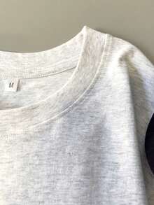 棉质字母咖啡图案中长款T恤，时尚休闲女式上衣 - 花灰色 - 查看 4