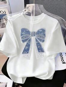 Tween Girl Cartoon Print Round Neck Short Sleeve T-Shirt - White - View 3