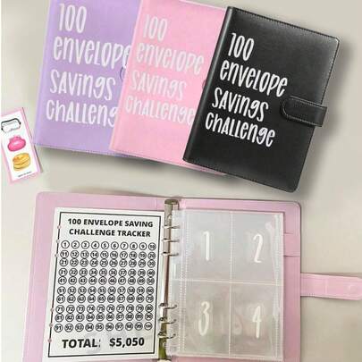 100-Day Envelope Savings Challenge Savings Plan/Planner/Budget Book, Includes 100 Pocket Loose-Leaf Inserts, Cash Budget PU Notebook Set, Back To School Essential, Thanksgiving, Christmas, Birthday, Halloween Gift Idea, Suitable For Back To School Decor, School Supplies, Savings Plan, Bi-Weekly Savings, $10,000 Savings Plan, And 2026-2027 Savings Strategy Planning