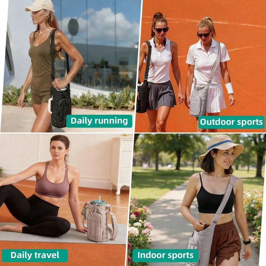 18/64oz Insulated Water Bottle Case Adjustable Shoulder Strap Crossbody Backpack Ideal For Hiking, Gym, Outdoor Sports, Fitness, Travel, And Commuting - 米色 - 查看 1