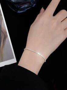 EleRunis 1PC 925 Sterling Silver Dainty Diamond Ring Bracelet Hand Chain Ring Set For Women Dainty Cubic Zirconia Bracelet And Ring Chain Body Jewelry Daily Wear Wedding Party Engagement Anniversary Valentine's Day - Silver - View 7