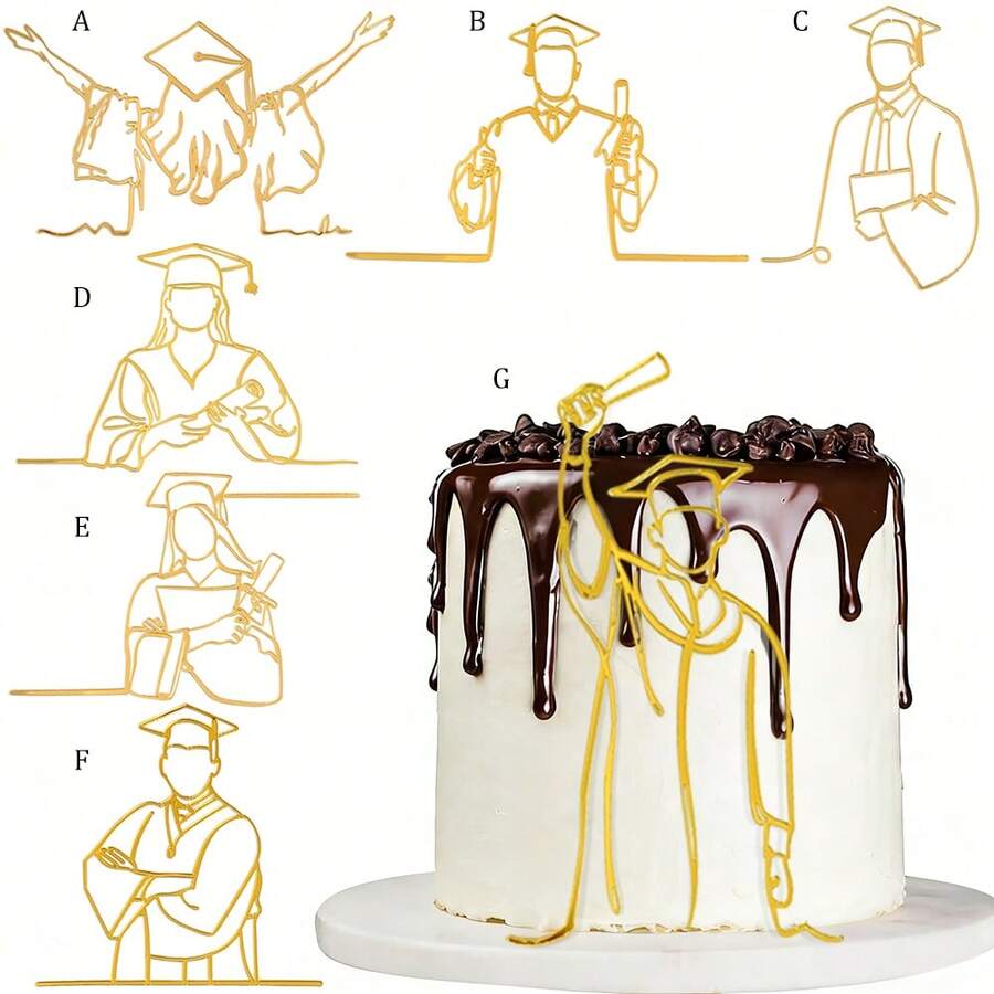 1pc/3pcs Minimalist Design Gold Acrylic Graduation Cap Cake Topper, For Graduation Ceremony & Party - Multicolor - View 1