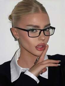 1 Pair Retro Square Small Frame Transparent Lens Glasses, Versatile Casual Eyewear Suitable For Travel, Daily Wear And Decoration - Black - View 1