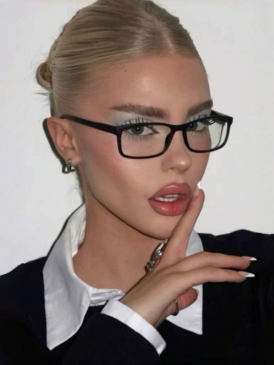 1 Pair Retro Square Small Frame Transparent Lens Glasses, Versatile Casual Eyewear Suitable For Travel, Daily Wear And Decoration - Black - View 1