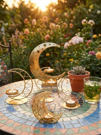 1件金属铁艺拉玛烛台装饰品，欧式现代拉玛创意婚礼派对蜡烛，餐桌家居桌面装饰，装饰道具烛台星星、月亮、灯笼，斋月配件，开斋节，开斋节分发，斋月装饰，斋月装饰品，斋月，斋月装饰品，斋月装饰品，装饰。