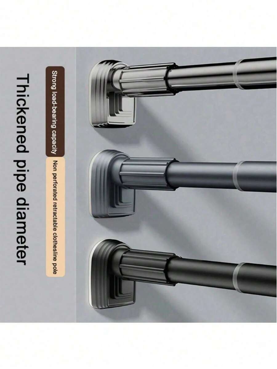 1pc Retractable Stainless Steel Balcony Clothes Drying Rack, Bathroom Curtain Rod, Wardrobe Closet Rail, Storage & Organization, Women White T-Shirt, Women Black Pants, Women Winter Clothing, Dress, Women Winter Outfit, Elegant Women Dress, Women White Long Sleeve Shirt, Women Spring Dress, Women Spring Set, Spring, Spring Apparel, Minimalist, Summer Top - Black - View 1