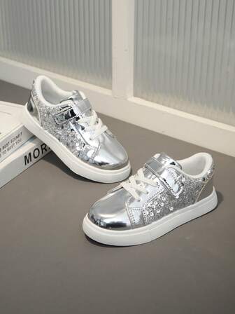 1 par 2025 nya mode casual glitter sneakers, mångsidiga unisex studentsportskor