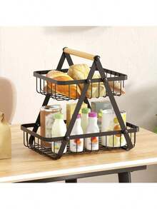 Tabletop Fruit Basket, Fruit Organizer, Metal Wire Basket, Multipurpose, For Fruits And Vegetables, Luxury Premium 2-Tier - Black - View 4