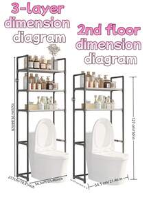 1pc Toilet Shelf, 2/3 Tier High Capacity Bathroom Storage Rack (White/Black) - Durable Space-Saving Shelf, Easy To Install Floor-Standing Rack, Can Hold Toiletries, Towels And Bathroom Essentials - Multicolor - View 5
