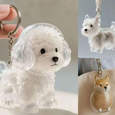 1 pieza Llavero con caja de almacenamiento de pelo de mascota con patrón de raza, caja de almacenamiento de pelo de mascota transparente, llavero de raza de perro, recuerdo multifuncional del memorial de mascotas, bolsa de almacenamiento de pelo, almacenamiento y protección del pelo de mascotas, opción ideal para conmemorar a las mascotas queridas, accesorios para mascotas, accesorios personalizados únicos para mascotas