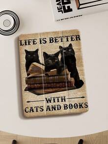 1pc Newspapers, Books, Black Cats Tablet Case & Kindle E-Book Case Compatible With IPad 10th Generation, IPad 11/Air 4th/Air 7th/9.7 Inches, Compatible With Samsung Galaxy Tab A9 Plus, Kindle (11th Generation-2024 Release)(6 Inch), Kindle Paperwhite 12th Gen 2024, Great Holiday Gift, Stylish And Simple Pattern. - Multicolor - View 3