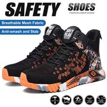 Orange Up Steel Toe High Top Boots,Comfortable Breathable Steel Toe Work Shoes For Men,Orange Security Protective Boots Men Lightweight FashiOnable Men's Sports Shoes And Safety Pro,Men Shoes Safety Bootss Safety Industrial Puncture-Proof Anti-Smash New Safety Boots Men Steel Toe Outdoor Security Boots,Construction Working Boots,Construction Working Boots For All Seasons, Fashionable Steel Toe Safety Boots For Work, Hiking Suitable For Sanitation Workers, Warehouses, Factories, Work And Outdoor Exploration, And Trainer - Orange - View 2