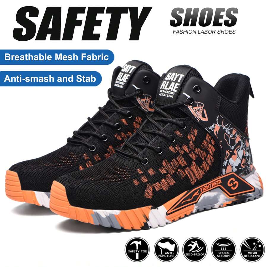 Orange Up Steel Toe High Top Boots,Comfortable Breathable Steel Toe Work Shoes For Men,Orange Security Protective Boots Men Lightweight FashiOnable Men's Sports Shoes And Safety Pro,Men Shoes Safety Bootss Safety Industrial Puncture-Proof Anti-Smash New Safety Boots Men Steel Toe Outdoor Security Boots,Construction Working Boots,Construction Working Boots For All Seasons, Fashionable Steel Toe Safety Boots For Work, Hiking Suitable For Sanitation Workers, Warehouses, Factories, Work And Outdoor Exploration, And Trainer