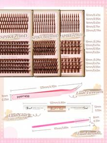 Rikuaild 三合一棕色假睫毛套装，包含60D/80D/100D柔软保湿单根假睫毛、睫毛胶水、镊子，在家DIY打造精致妆容，196/228/260片柔软蓬松浓密睫毛嫁接套装，持久耐用的卡通风格尖刺单根假睫毛套装，新年和圣诞节送给女性的理想礼物 - 彩色 - 查看 8