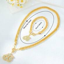 21k Gold Plated Luxury Dubai Necklace & Bracelet Set, Zirconia Embellished Muslim Middle Eastern Style Jewelry For Wedding Party - Necklace Set - View 19