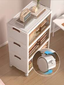 5layers  Extra Large Storage Cabinet, Multi-Tier Foldable Storage Box With Doors, Stackable Storage Containers For Shoes Sundries Books Clothes, Household Storage Organizer For Closet, Wardrobe, Bedroom, Bathroom, Office, Kitchen - trắng - Xem 6