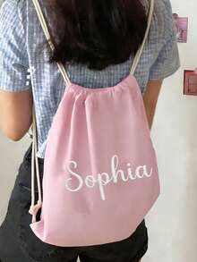 Customizable Name Minimalist Backpack, With Drawstring Pocket, Casual Foldable Shoulder Bag, With Dual Shoulder Straps And Buckle, Large Capacity Sports Bag, Drawstring Bag, Multi-Functional Lightweight Casual Bag, Reusable Travel Bag, Suitable For Fitness, Dance, Commuting And Outdoor Sports (2 Color Options), New Year Gift, Valentine's Day Gift - Multicolor - View 3