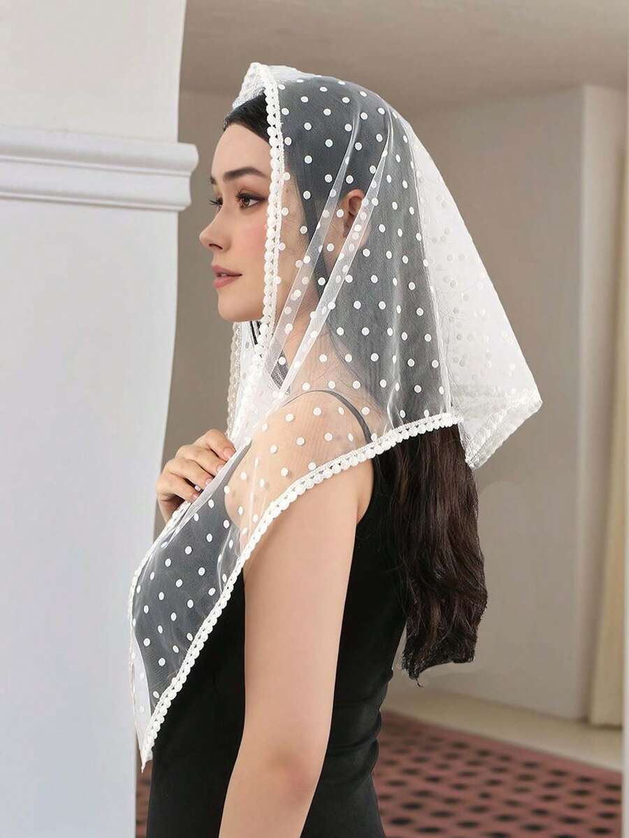 1pc Fashionable Polka Dot Versatile Triangular Scarf For Women, Breathable Decorative Shawl, Elegant For Spring/Summer/Autumn - Multicolor - View 1