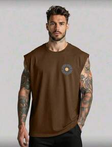 POLARBEAR Basic Sleeveless Tank Top With Print - MAR Oversized - Summer - Rust Brown - View 1