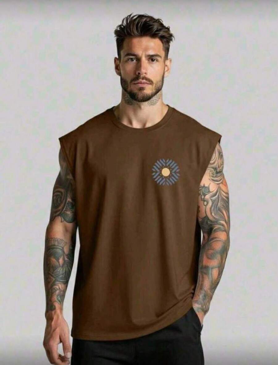 POLARBEAR Basic Sleeveless Tank Top With Print - MAR Oversized - Summer - Rust Brown - View 1