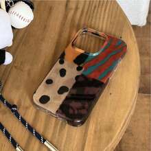 Retro Leopard Print Patchwork 4-Color Double Layer Phone Case Compatible With Apple 17 Pro Max/17 Air/16 Pro Max/15 Pro Max/14 Pro Max/13 Pro/12 - Multicolor - View 8
