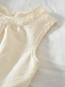 2件套女童格子无袖撞色蕾丝上衣和休闲裤套装，夏季 - 卡其色 - 查看 4