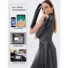 Winter Black Long Leather Gloves For Women Full Touchscreen Womens Ladies Warm Lined Genuine Leather Gloves - 多色533 - 查看 3