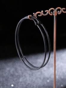 一对夸张超大号圈形耳环，性感朋克风配饰，适合女性，派对及日常佩戴 - 黑色 - 查看 17