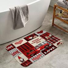 Conjunto multifuncional para banheiro com cortina de chuveiro, estampa xadrez e corações com a palavra "LOVE" (1 peça, 3 peças ou 4 peças), 12 ganchos inclusos, tapete de banheiro, tapete em formato de U e tapete redondo para vaso sanitário, perfeito para qualquer ocasião. Ideal para o Dia dos Namorados.