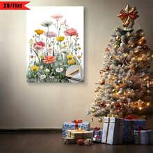 1 Pieza de Arte de Pared de Acuarela de Flores Silvestres - Marco de Lona con Ganchos, Patrón de Campo de Flores Vibrante, Adecuado para Decoración de Hogar, Sala de Estar, Dormitorio, Baño - Colgante de Pared para Regalos de Habitación Cálida y Regalos de Vacaciones, Diseño Plano 2D, Perfecto para Decoración de Habitaciones - Multicolor - Ver 7