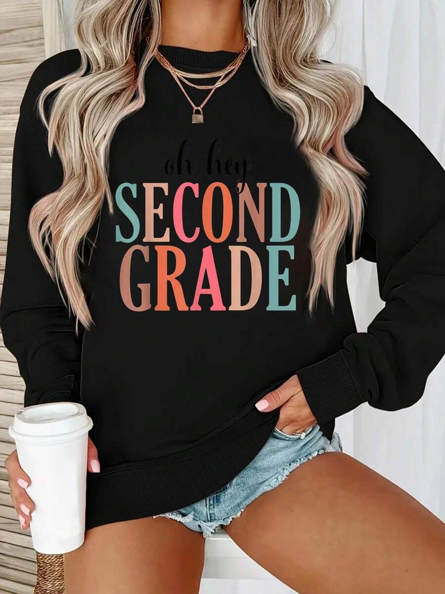 Crew Neck Sweatshirt In Fiber With Letter Pattern ZY804416 - Black - View 1