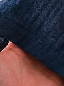 2件套少女休闲简约风彼得潘领收腰上衣和长裤套装，夏季 - 寶藍色 - 查看 9