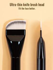 1pc Curved Foundation Brush, Ultra-Thin Foundation Makeup Brush, Face-Fitting Design, Premium Handle, Multi-Purpose Mask Brush, Seamless Natural Finish, Suitable For Foundation, Concealer, Mask, Spa Cosmetics - Multicolor - View 2