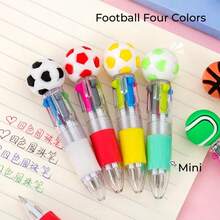 4-Color World Cup Football Cartoon Retractable Ballpoint Pen, Portable For Students And Journaling, Multi-Color - Random Football - View 3