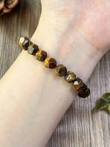 YAUKIA 1 pièce Bracelet de protection vintage à l'œil de tigre, pierre facettée sur cordon élastique. Cadeau pour femmes et hommes, porte-bonheur, inspiration, courage, confiance, développement de carrière - Multicolore - Voir 5
