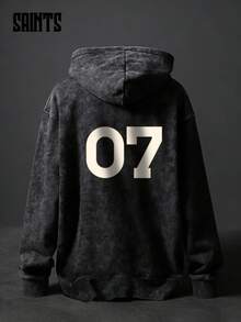 男士简约复古做旧酸洗连帽卫衣，休闲长袖