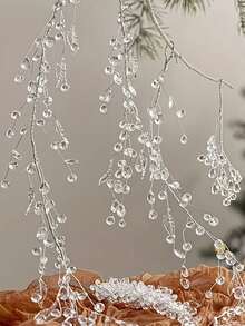 10pcs Artificial Plastic White Flower Bouquet, DIY Transparent Hanging Decor, Wedding Props, With Acrylic Bead Pendant Crystal Flower Stem Beaded Garland, Winter Home Decor, Valentine's Day Decor, Wedding DIY Craft, Home Decoration, Theme Party Decor, Scene Decor, Valentine's Day, Graduation Gift, Artificial Plant - Clear - View 2